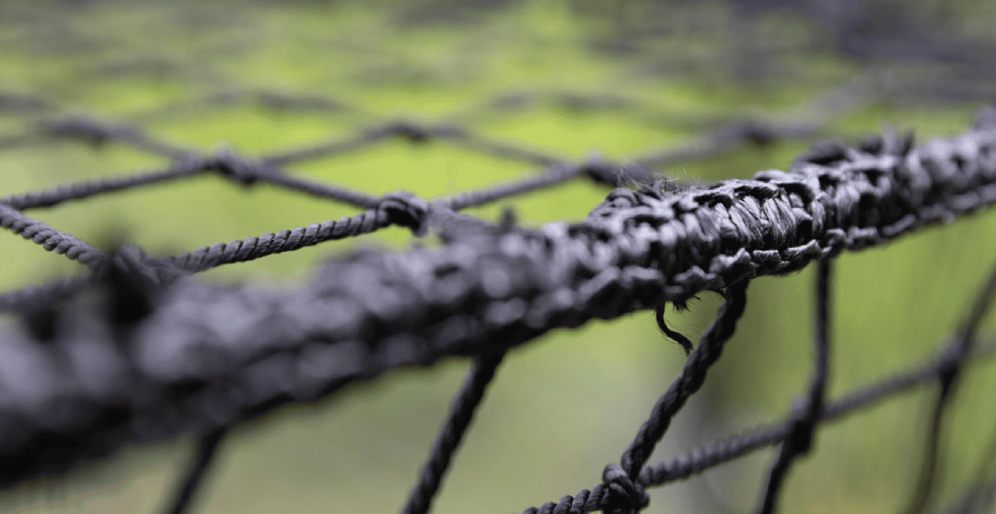 Close-up of a net with a blurred green background
