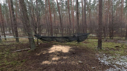 Pig Brig hog trap in between trees in a forest setting with bait in the center